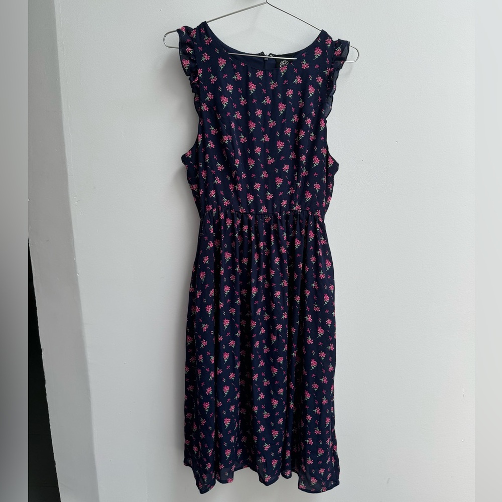 Bobeau Navy Flower Print Flowy Dress NWT